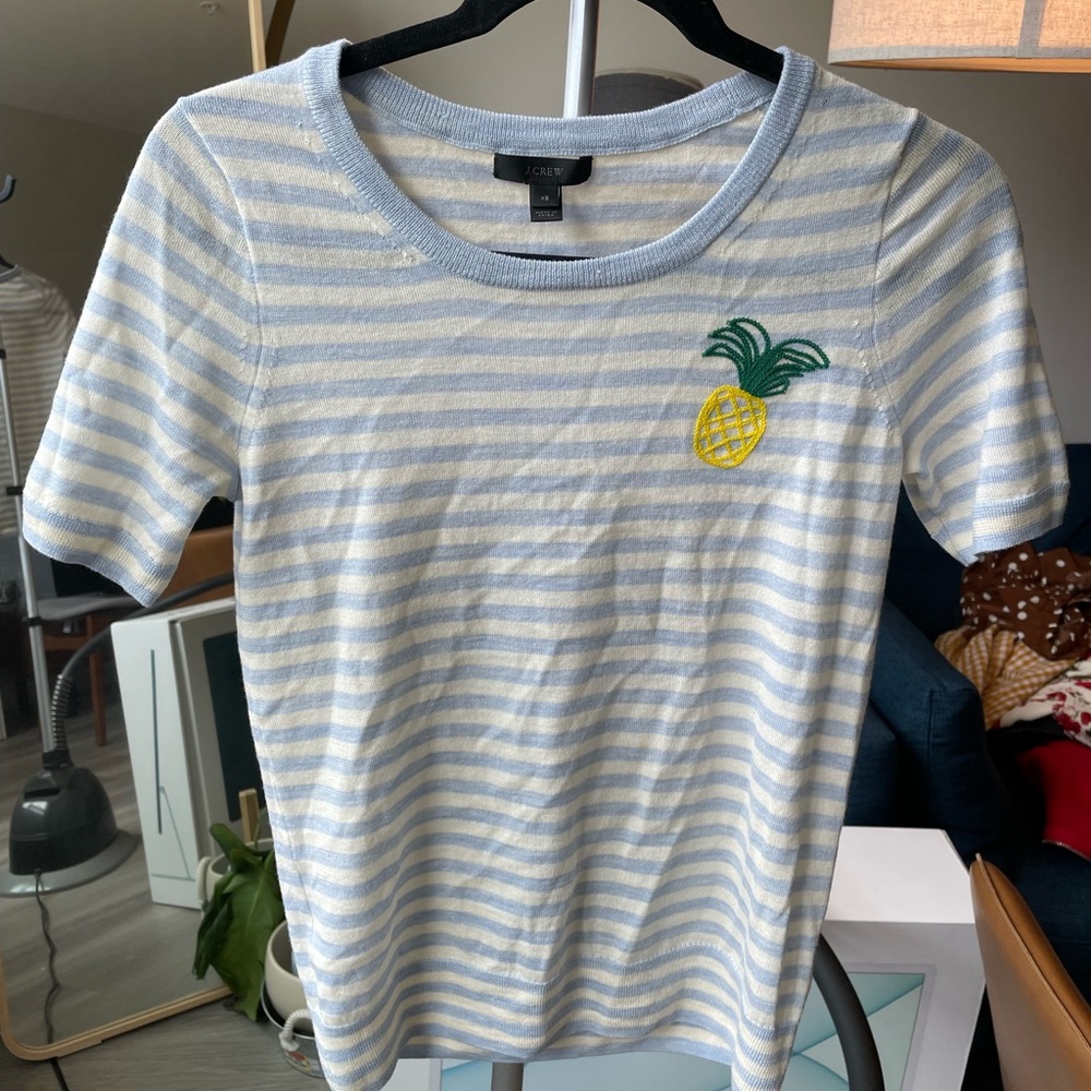 j.crew top with pineapple embroidery